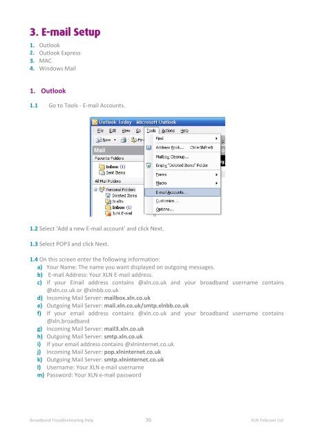 Broadband Setup & Troubleshooting Guide - XLN Telecom