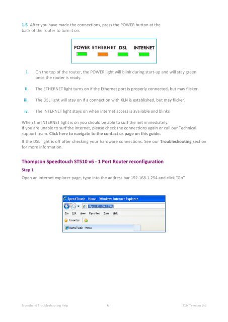 Broadband Setup & Troubleshooting Guide - XLN Telecom