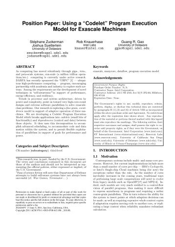 Position Paper: Using a “Codelet” - CAPSL - University of Delaware