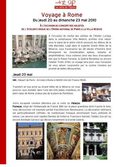 Programme dÃ©taillÃ© du voyage Ã  Rome - Association pour le ...