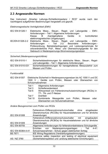 Leitungs-/ Schleifenimpedanz / RCD MI 3122 ... - Metrel