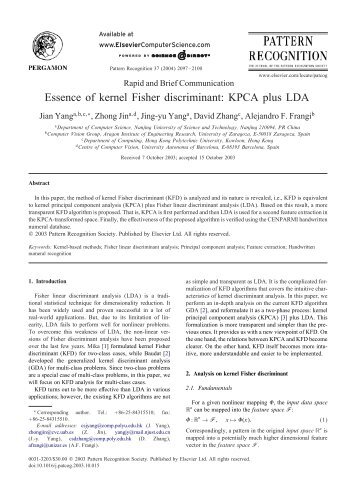 Essence of kernel Fisher discriminant: KPCA plus LDA - CiteSeerX