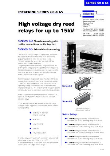 High voltage dry reed relays for up to 15kV