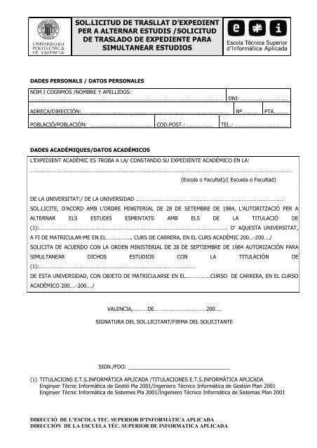Normativa y Solicitud - Escuela TÃ©cnica Superior de IngenierÃ­a ...