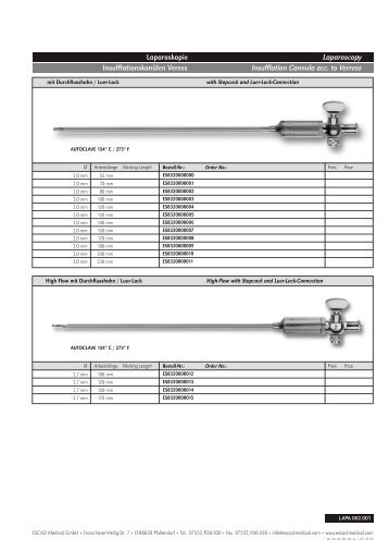 InsufflationskanÃ¼len Veress Insufflation Cannula acc. to Verress ...