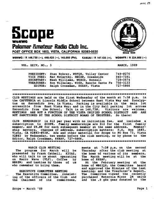 1989 - Palomar Amateur Radio Club