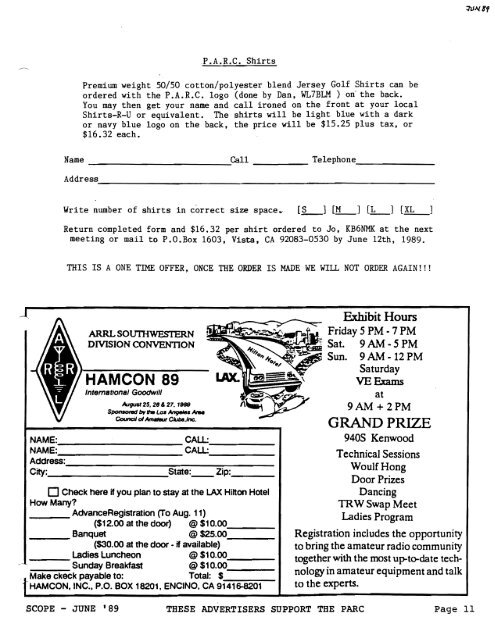 1989 - Palomar Amateur Radio Club