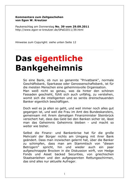 Das Eigentliche Bankgeheimnis Egon W Kreutzer