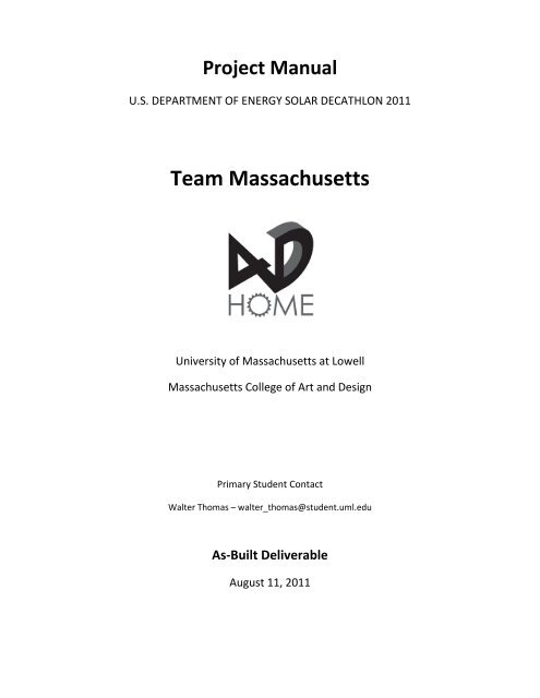 Team Massachusetts Solar Decathlon 2011 Project Manual