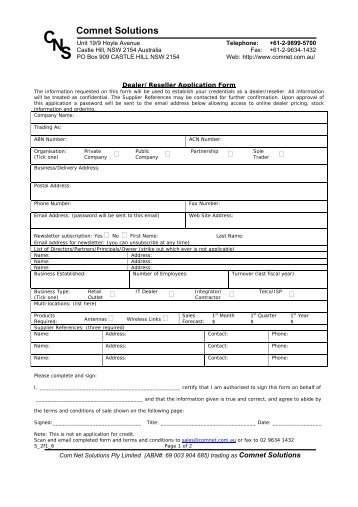 Dealer Application Form - Comnet Solutions