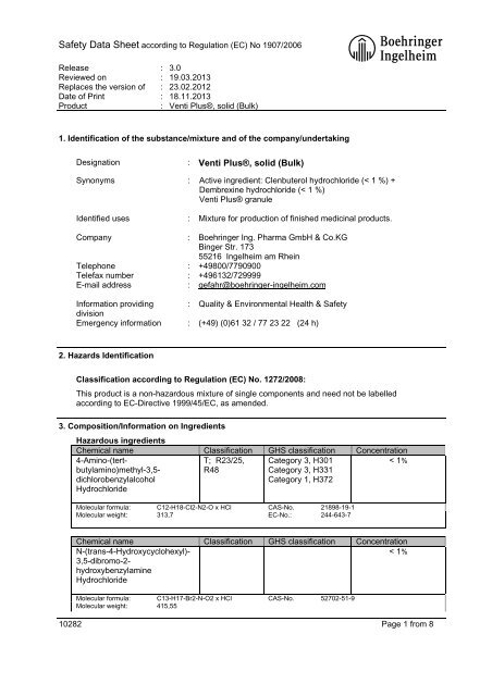 : Venti PlusÃ‚Â®, solid (Bulk) - Material Safety Datasheets - Boehringer ...