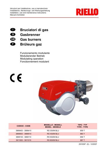 Bruciatori di gas Gasbrenner Gas burners BrÃƒÂ»leurs ... - Riello Burners