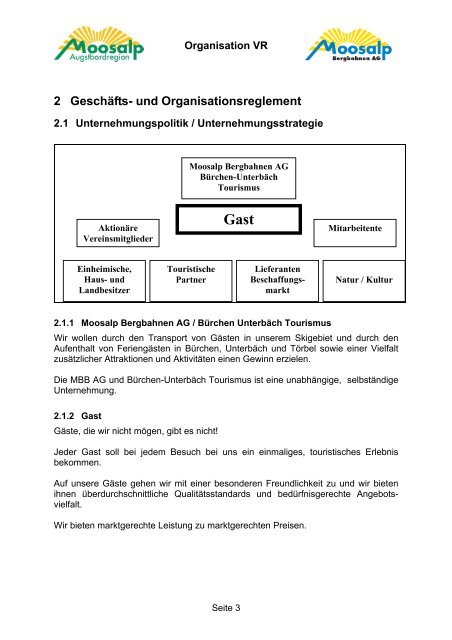 Vorschlag und Diskussion neue Organisation ... - Bürchen Tourismus