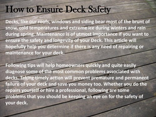 How to Ensure Deck Safety