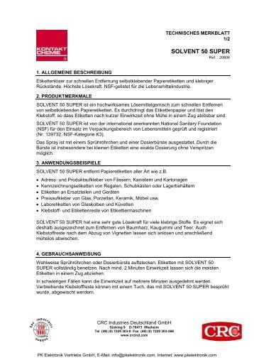 Datenblatt CRC Kontakt Chemie Etikettenloeser ... - PK Elektronik