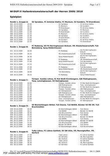 WIDUFIX Hallenkreismeisterschaft der Herren 2009/2010 Spielplan ...