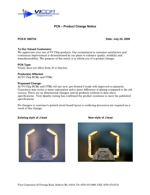 Pcn Product Change Notice Vicor