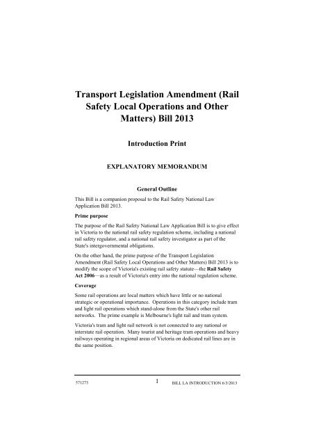 Transport Legislation Amendment (Rail Safety Local Operations and ...