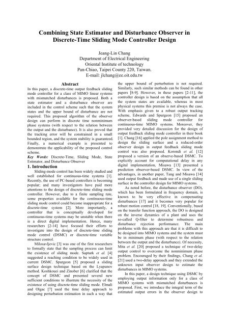 Robust Control of a Discrete System Using the Theory of Sliding Mode