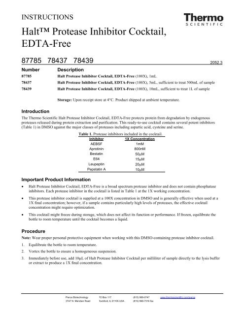 Haltâ„¢ Protease Inhibitor Cocktail, EDTA-Free - Pierce