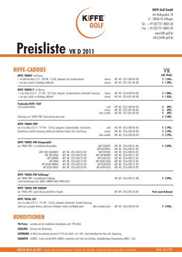 Preisliste VK D 2011 - Kiffe Golf GmbH