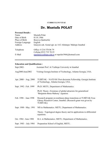 Dr. Mustafa POLAT - yeditepe math