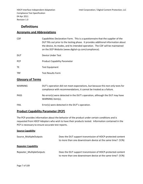 HDCP 2.0 IIA Compliance Test Specification - Digital Content ...