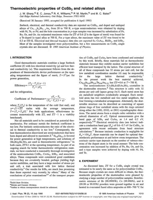 Thermoelectric properties of CoSb3 and related alloys