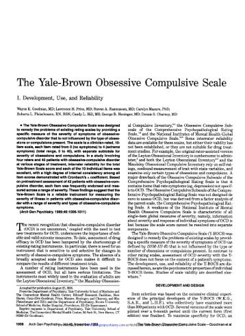 The Yale-Brown Obsessive Compulsive Scale - Hamilton Family ...