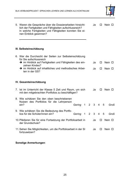 Die Arbeit mit einem Sprachenportfolio in der Grundschule