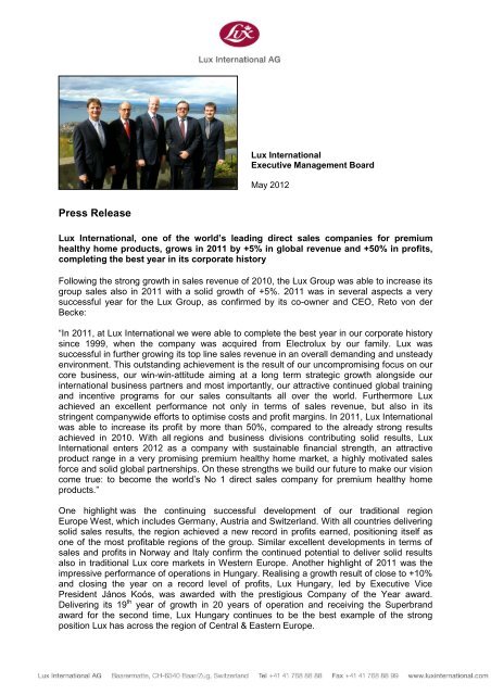 Press Release, May 2012 (PDF) - Lux International