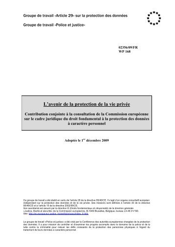 L'avenir de la protection de la vie privée - WP 168 - Europa