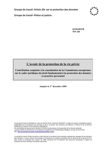 L'avenir de la protection de la vie privée - WP 168 - Europa