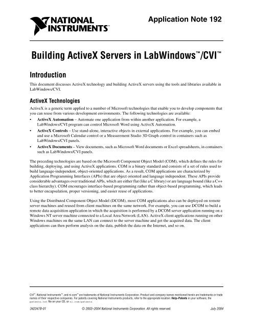 Building ActiveX Servers in LabWindows /CVI Introduction - IT360