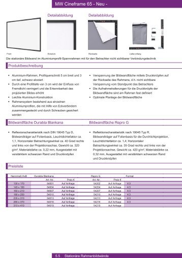 MW Cineframe 65 - Neu - - Projector Discount