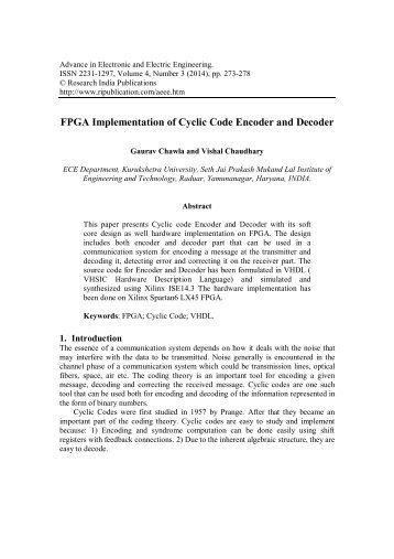 FPGA Implementation of Cyclic Code Encoder and Decoder