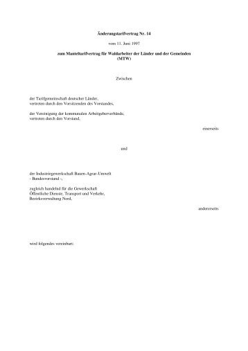 Ãnderungstarifvertrag Nr. 14 vom 11. Juni 1997 zum ... - Kwf
