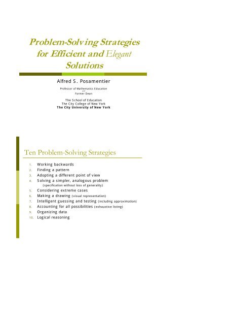 problem solving strategies for efficient and elegant solutions