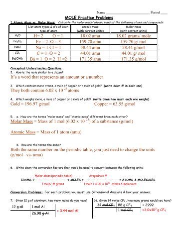 Mixed Moles/Conversion Worksheet Name