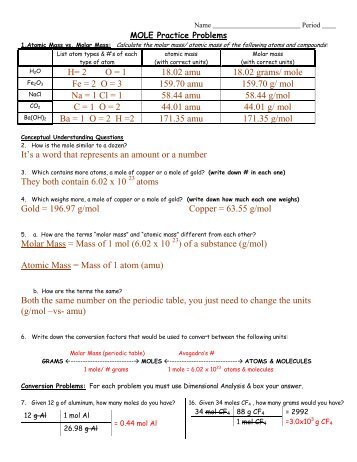 Mole Review Practice Problems