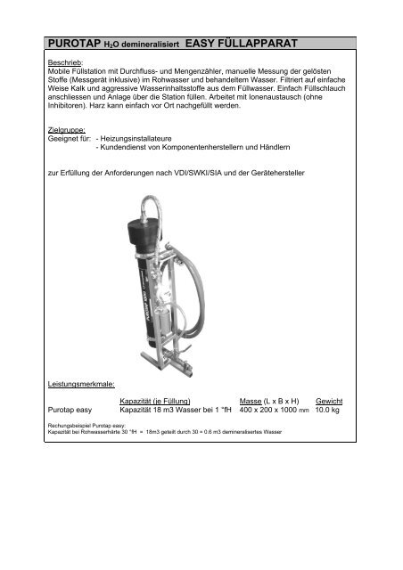 PUROTAP H2O demineralisiert EASY FÜLLAPPARAT - Elysator