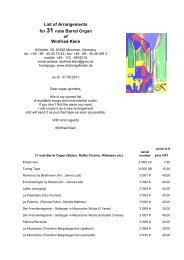 List of Arrangements for 31 note Barrel Organ of Winfried Klein