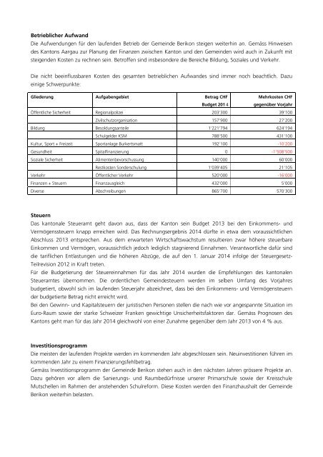 2014 Investitionsprogramm_Fipla EG_Variante 1 - Berikon