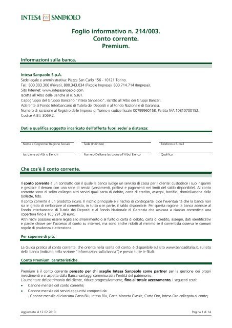 Prospetto informativo Intesa Sanpaolo Premium (PDF) - Sos Tariffe