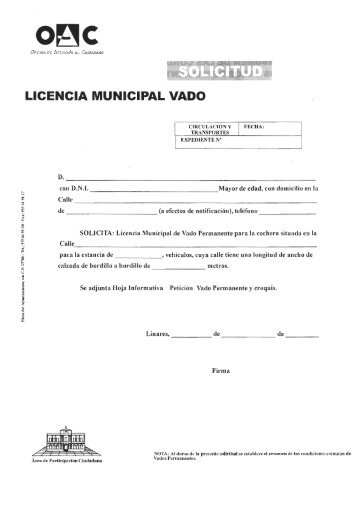 Solicitud Licencia Vado - Ayuntamiento de Linares