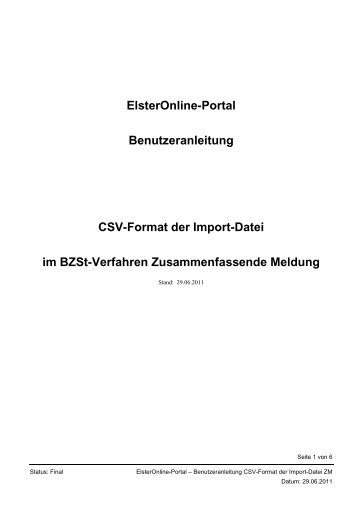 Elsteronline-Portal Benutzeranleitung Csv-Format der Import-Datei ...