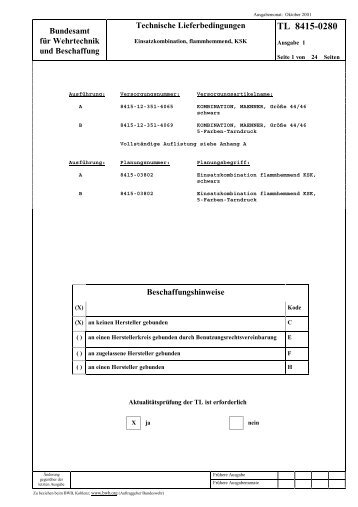 TL 8415-0280 - Bundesamt fÃ¼r Wehrtechnik und Beschaffung