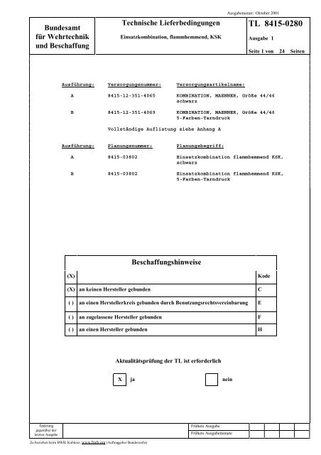 TL 8415-0280 - Bundesamt fÃ¼r Wehrtechnik und Beschaffung