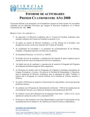 informe de actividades primer cuatrimestre aÃ±o 2008 - Facultad de ...