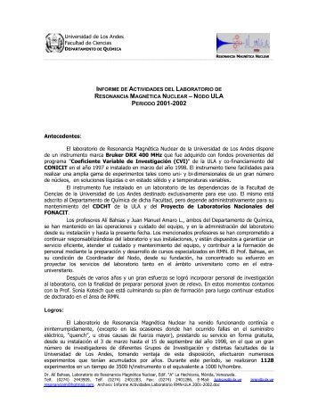 Informe RMN-ULA 2000 - Facultad de Ciencias - Universidad de ...